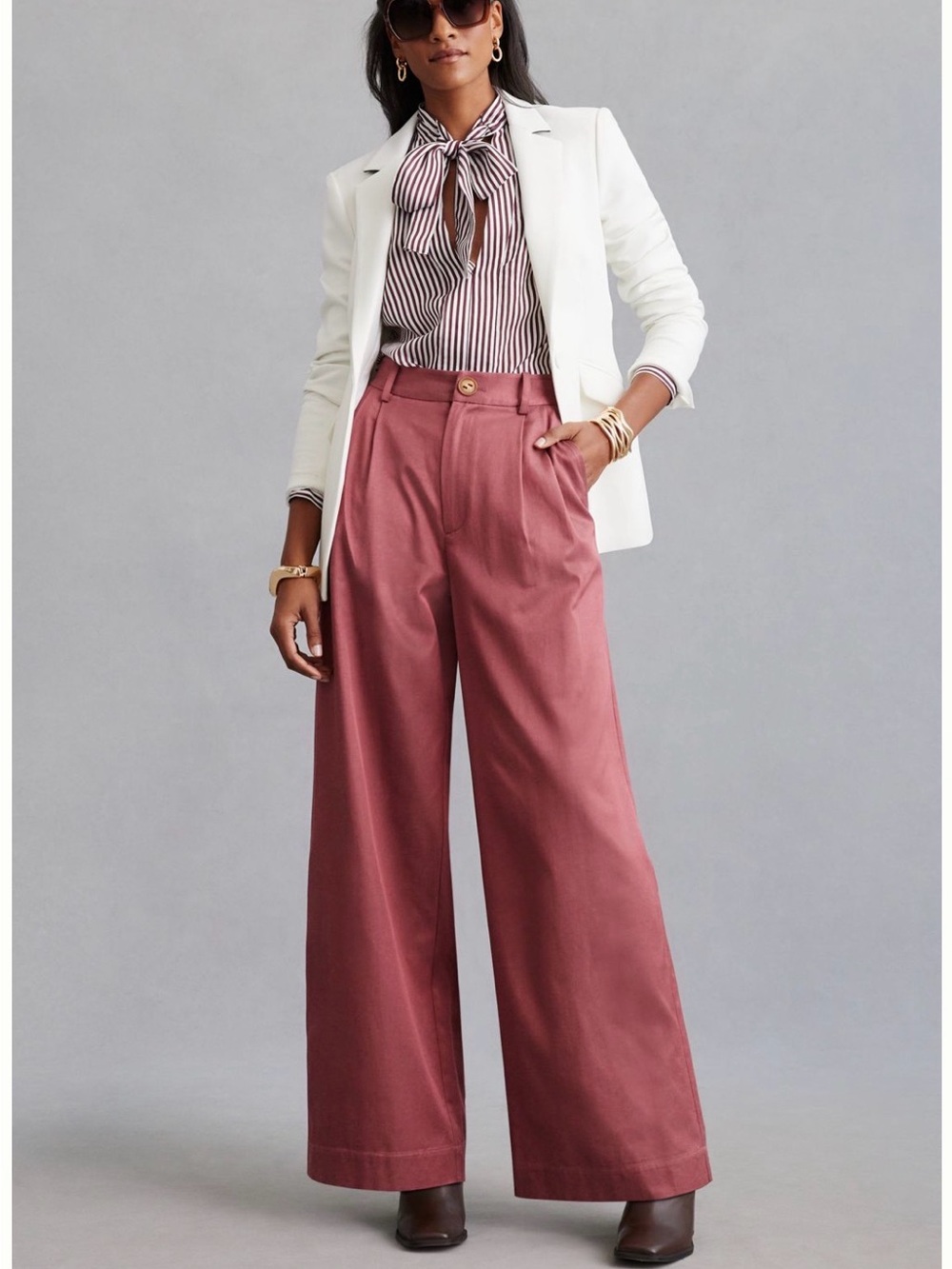 Wide Leg High-Rise Pants in Dusty Rose